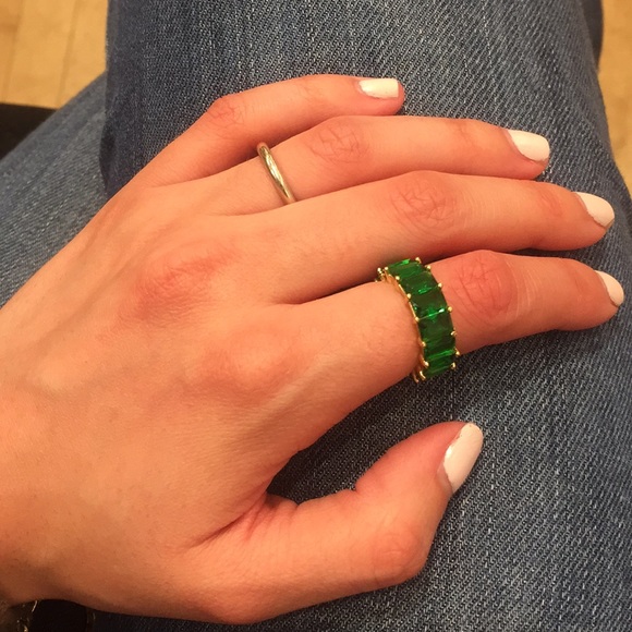 Jewelry - Green Baguette Ring Sterling Silver Gold Plated